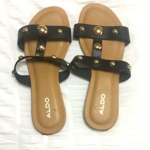 Aldo sandals, 5.5, worn once. Black and gold.